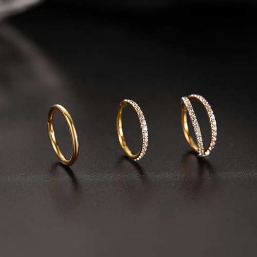 FUNLMO 3Pcs Nose Rings Double Hoop Nose Ring Conch Daith Tragus Helix Rook Piercing Jewelry Surgical Steel Cartilage Earring Conch Hoop Earring Septum Jewelry Lip Ring - color: Style 2: Gold