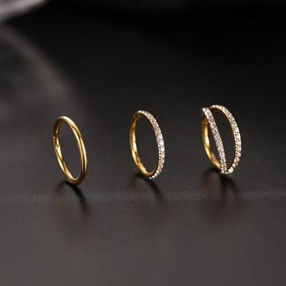 FUNLMO 3Pcs Nose Rings Double Hoop Nose Ring Conch Daith Tragus Helix Rook Piercing Jewelry Surgical Steel Cartilage Earring Conch Hoop Earring Septum Jewelry Lip Ring - color: Style 2: Gold