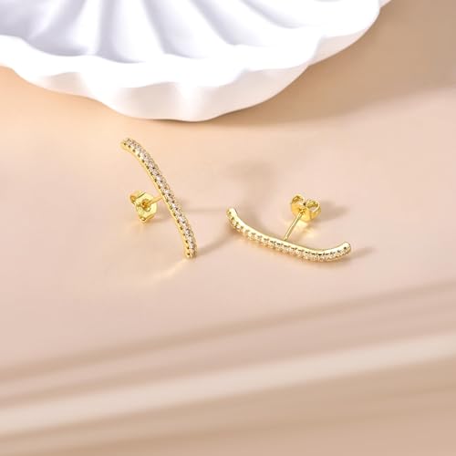 CZ Suspender Cuff Stud Earrings Wrap Earlobe Silver Post Cubic Zirconia Minimalist Jewelry for Women - color: Gold Paved CZ