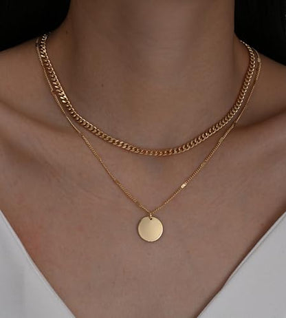 YEEZII Layered Gold Necklaces for Women Trendy, 3 Pcs 14K Gold Plated Choker Paperclip Box Chain Necklace, Stackable Women's Gold Pendant Necklaces Jewelry Set - color: Rose Gold-3 pcs