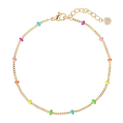Gold Chain Bracelet for Women, 14K Gold Plated | Dainty Bracelets with Adjustable Chain, Trendy Jewelry Gift for Women - style: Colorful 2