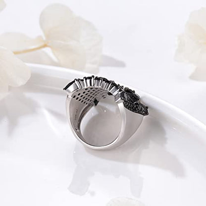 Statement Flower Ring Cocktail Leaf Ring Birthstone Anniversary Signet Ring | Hypoallergenic|14K Gold Plated|Sterling Silver Sparkling Engagement Promise Party Ring for Women, Size 6 to 10(With Box) - color: Spinel - Silver
