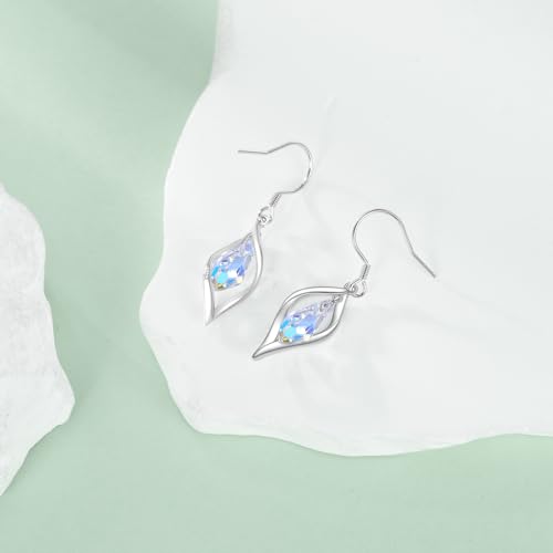 POPLYKE Dragonfly Butterfly Hummingbird Sunflower Earrings 925 Sterling Silver Abalone Shell Moonstone Leverback Earrings Jewelry - style: Aurora Borealis