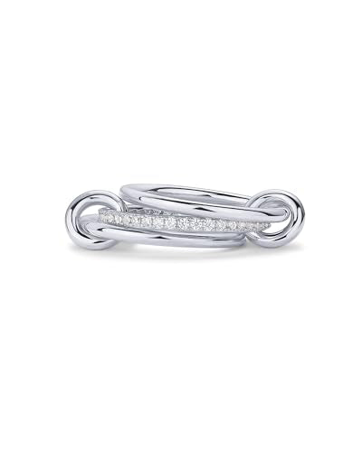 PAVOI 14K Gold Plated Interlocked Stackable Rings for Women - Statement Mixed Metals Multi Ring Stack - Cubic Zirconia Two-Toned Connected Bands Stacking Jewelry - style: Thin Bands & CZ -White Gold