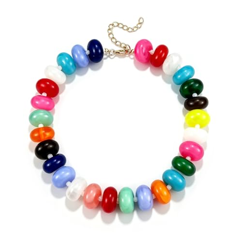 CSIYANJRY99 Chunky Beaded Necklace for Women, Large Colorful Resin Beads Statement Necklace, Boho Summer Beach Vacation Jewelry Gifts - color: Colorful