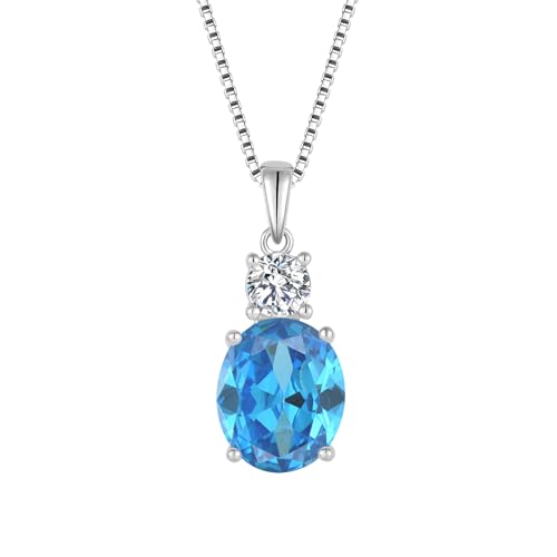 Birthstone Necklace for Women 925 Sterling Silver | Oval Cut Pendant Necklace, Jewelry for Mom Wife - color: Sea Blue