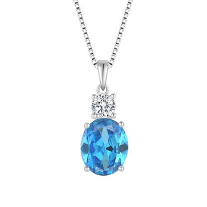 Birthstone Necklace for Women 925 Sterling Silver | Oval Cut Pendant Necklace, Jewelry for Mom Wife - color: Sea Blue