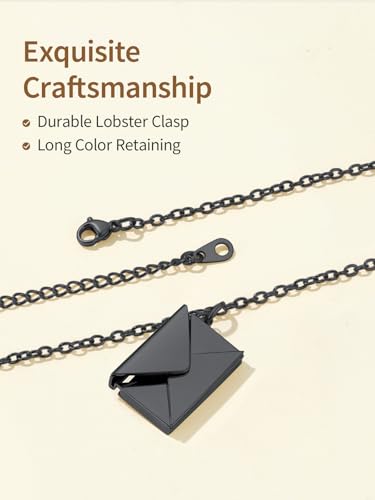 FindChic Locket Necklace for Women Custom Photo Memorial Gifts 4 Colors | Silver/Black/Rose Gold/Gold Plated Personalized for Loved Ones, Birthday Valentine's Day Keepsake - style: 07. Love Letter-Black