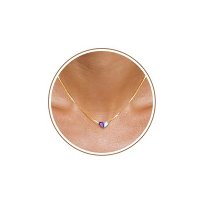 2026 Graduation Gifts Birthstone Necklace for Women Dainty Gold Necklace with 2 Birthstone Birthday Gift for Her Teen Girl Gift Trendy Stuff for Her Mom Daughter Girlfriend Friend Christmas Stocking Stuffers - color: 02-03 Feb & Mar, style: Heart