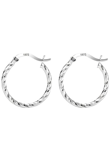 S925 Sterling Silver Minimalist Geometric Twist Circle Hoop Earrings - Durable, Hypoallergenic, and Nickel-Free Jewelry - color: silver, size: 20mm