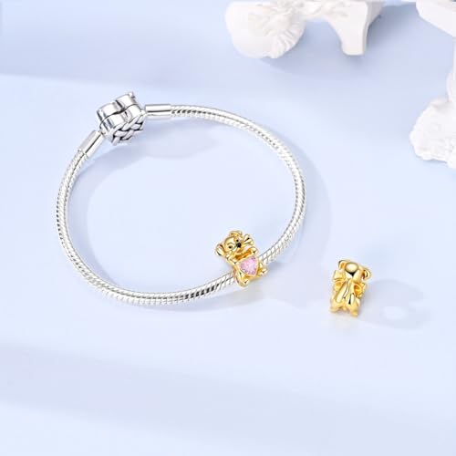 Hapour 925 Sterling Silver Charms for Bracelet Necklace Dangle Pendant Bead | Whale Shark Charm, Glow in the Dark, Matryoshka Russian Doll Baking European Jewelry Charm, 14k Gold Plated - style: Gold Cute Puppy