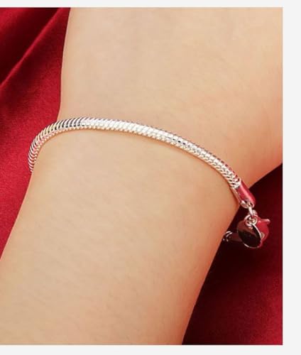 10pcs 7 inch Snake Chain Bracelet 3mm Sterling Silver plated Brass Compatible with European Pandora Beads Bracelet Necklace Jewelry Making CF177-1 - color: Silver, size: 7 inch - 10pcs