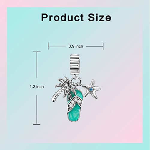 Family Love Mother Daughter Grandma Charm 925 Sterling Silver fits Bracelets Necklace Pendant Bead Charms Jewelry Gift for Women Family Friends - color: Coconut Tree & Starfish & Slippers Charm