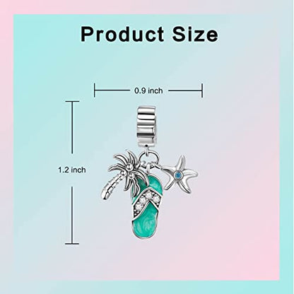 Family Love Mother Daughter Grandma Charm 925 Sterling Silver fits Bracelets Necklace Pendant Bead Charms Jewelry Gift for Women Family Friends - color: Coconut Tree & Starfish & Slippers Charm