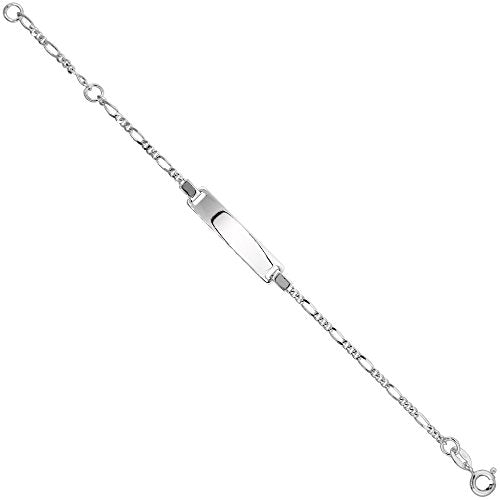 Tiny Sterling Silver ID Bracelets for Small Women Teens Fits Wrist Sizes 5-6 inch - style: Figaro Chain Square Plaque