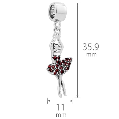 NARTGO Sparkling Dancing Women with Colorful Birthstone Charm Compatible with Pandora Bracelets Birthday Mother's Day Christmas Jewelry Gifts - color: January Red