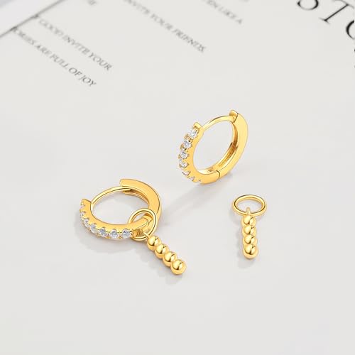 DAILY VIBES Cute Butterfly Star Cross Heart CZ Dangle Earrings for Women | 925 Sterling Silver Post, 14K Gold or Silver Plated, Mini Cubic Zirconia Dainty Drop, Cartilage Small Huggie Hoop Earrings - color: Gold Bead Bar
