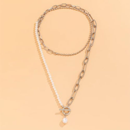 HUASAI Boho Necklaces for Women Dainty Layered Choker Necklace Bohemian Turquoise Necklace Statement Jewelry Western Cowgirl Country Concert Outfits Accessories - color: B Silver Paperclip Chain Pearl Necklace