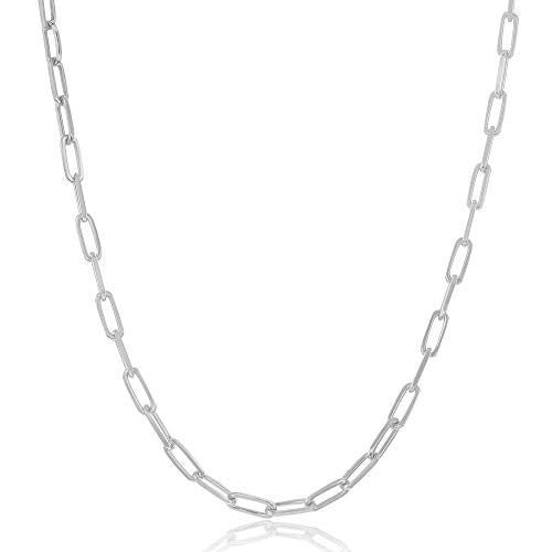 Paperclip Chain Necklace for Women | Sterling Silver or 14K Gold Plated | 2.8mm 3.2mm 5.5mm | 16–30 Inch Italian Link Layering Chain - color: Sterling Silver – 2.8mm