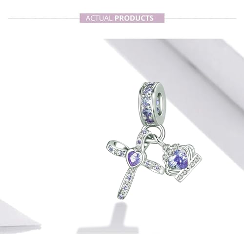 Silver Cross Birthstones Charm Fit for Pandora Charms Bracelet Crown Dangle Charms Beads Birthday Jewelry Gifts for Women - style: June