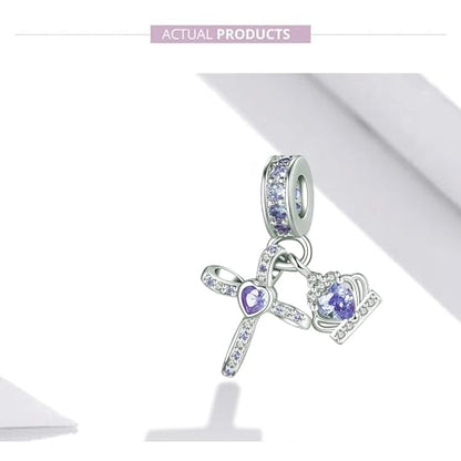 Silver Cross Birthstones Charm Fit for Pandora Charms Bracelet Crown Dangle Charms Beads Birthday Jewelry Gifts for Women - style: June