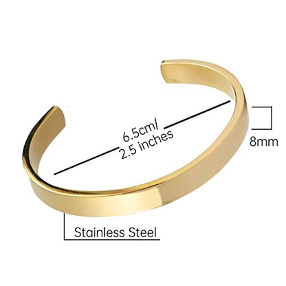 Stainless Steel Open Bangle Bracelet for Women 6mm/8mm Fashion Adjustable Wristband - color: A-Gold, size: 8mm