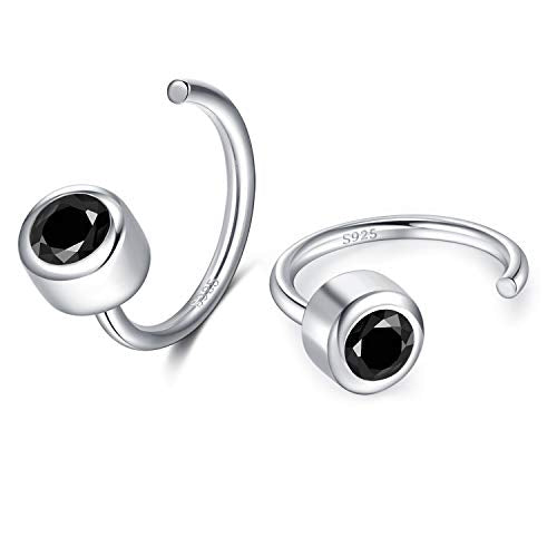 CHIC & ARTSY 925 Sterling Silver Half Hoop Earrings for Women, Dainty Huggie Hoops with Synthetic Opal, Moonstone, CZ & Gemstones, Lightweight Comfort Fit Everyday Elegant Jewelry - color: CZ/Black