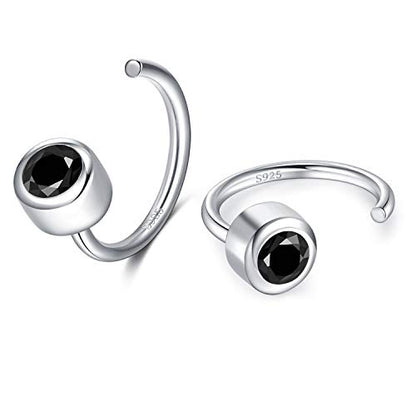 CHIC & ARTSY 925 Sterling Silver Half Hoop Earrings for Women, Dainty Huggie Hoops with Synthetic Opal, Moonstone, CZ & Gemstones, Lightweight Comfort Fit Everyday Elegant Jewelry - color: CZ/Black