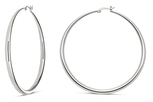 Milla Graduated Hoop Earrings for Women | Elegant Curved Profile, Comfortable Fit, Available in 14K Gold, Rose Gold, or Silver Plated Finish, Different Sizes - color: Sterling Silver Plated / 2.8 in - LARGE