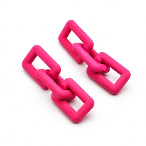 Chunky Chain Earrings for Women, Hot Pink Geometric Link Drop Earrings Statement Acrylic Dangle Jewelry Trendy Fashion for Party Daily Wear
