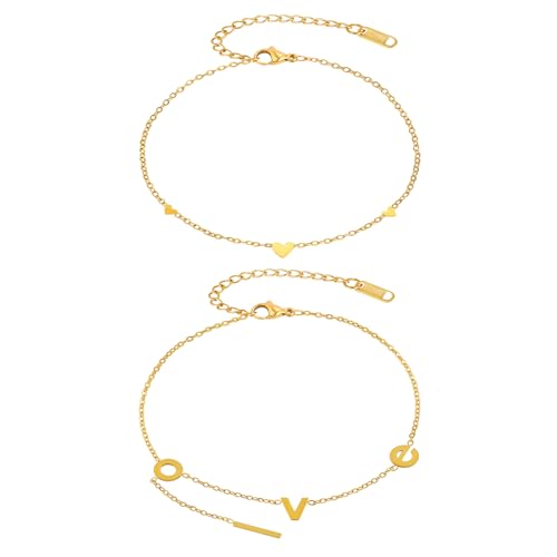 2/3 PCS Gold Anklets for Women Waterproof Boho Starfish, Seashell, Heart & Butterfly Charms Ankle Bracelets Non Tarnish Adjustable Layered Cuban Beaded Foot Chain Beach Jewelry for Summer Vacations - color: Gold Set 5