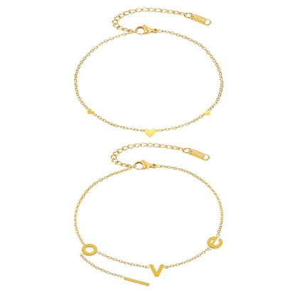 2/3 PCS Gold Anklets for Women Waterproof Boho Starfish, Seashell, Heart & Butterfly Charms Ankle Bracelets Non Tarnish Adjustable Layered Cuban Beaded Foot Chain Beach Jewelry for Summer Vacations - color: Gold Set 5