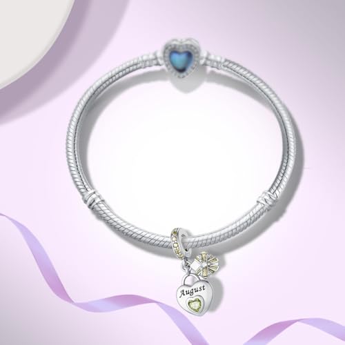 925 Sterling Silver Birthstone Bracelet Charm - Unique Heart Shaped Design, Fits most Europe Pandora Bracelets and Necklaces, women's DIY holiday Gifts - style: H-August