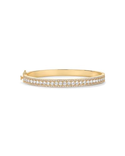 PAVOI 14K Gold Plated Cubic Zirconia Bangle Tennis Bracelets for Women | Classic Love Cuff Bangle Bracelets - style: Chunky
