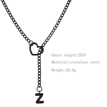 sroyte Black Heart Slip Chain Initial Necklaces for Women,Stainless Steel O-Ring Adjustable Lariat Heart Y-Necklace,Punk Gothic Cuban Collar Choker Necklace for women - color: Black Z