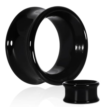 Vankula 2PCS 8-16mm Glass Ear Gauges Plugs and Tunnels Black Double Flared Saddle Ear Stretcher Expander Body Jewelry - color: Black, size: 16mm(5/8")