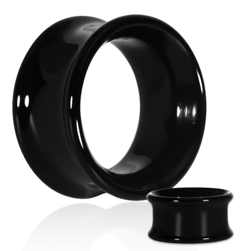 Vankula 2PCS 8-16mm Glass Ear Gauges Plugs and Tunnels Black Double Flared Saddle Ear Stretcher Expander Body Jewelry - color: Black, size: 18mm