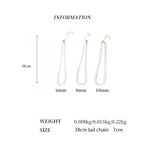 Pearl Necklace for Women, Classic Beaded Choker Necklace, Faux Pearl Strand Necklace 6mm 8mm 10mm, Adjustable Chain, Elegant Everyday Jewelry - color: Gold 10mm