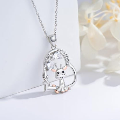 Heart Animal Necklace 925 Sterling Silver Cute Animal Pendant Jewelry Birthday Gifts for Women Girlfriend Mom Animal Lovers - style: Giraffe