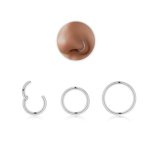 3Pcs Nose Rings Hoops for Women Men, 18G Nose Hoops Gold/Silver | Hinged Clicker Septum Rings Tragus Conch Helix Daith Lip Body Piercing Jewelry 6/8/10mm - color: 3pcs/silver/18g