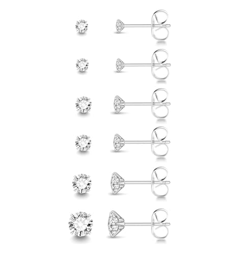 20G Hypoallergenic Surgical Steel Square Pearl Ball CZ Flat Back Stud Earrings for Sensitive Ear, Lightweight Shiny Earrings Studs for Helix Tragus Cartilage Multiple Piercing - color: Silver-I