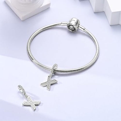 Hapour Letter 925 Sterling Silver Charm with Cubic Zirconia Alphabet A-Z Initial Dangle Charms Beads Pendent DIY Jewelry for Bracelets Necklace - color: X