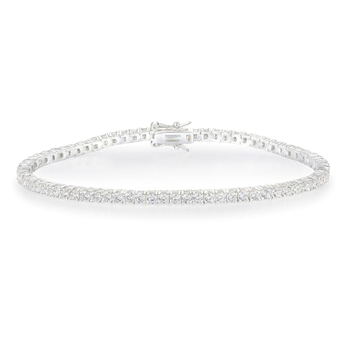 MDFUN 18K White Gold Plated 2.5mm Cubic Zirconia Classic Tennis Bracelet for Women and and Men, Size 6-8 Inch - size: 6.0IN