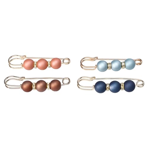 Housoutil 4pcs Adjustable Waist Clip Pins for Women, Scarf Brooch Pin and Shawl Fastener, Faux Pearl Sweater Clip for Dress and Pants Size Tightening, Clothing Accessory for Waist