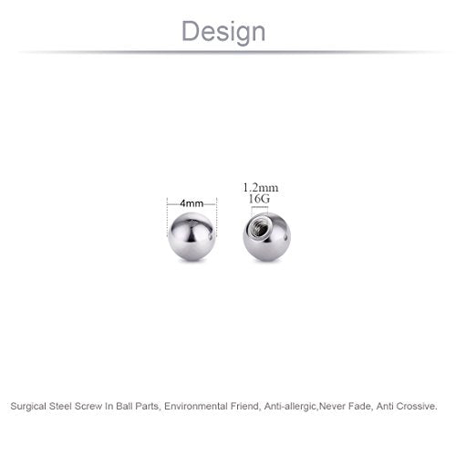 Threaded 316L Steel Replacement Balls Piercing Parts for Body Jewelry 14G 16G Barbell - style: 10pcs 16G 4mm