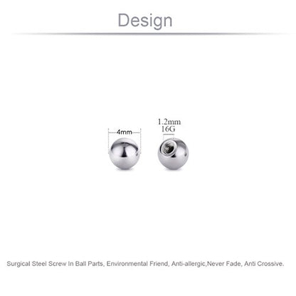 Threaded 316L Steel Replacement Balls Piercing Parts for Body Jewelry 14G 16G Barbell - style: 10pcs 16G 4mm