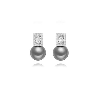 925 Sterling Silver Hoop Handpicked AAA+ Quality 7.5-8mm White Freshwater Cultured Pearl Dangle Drop Earrings Jewelry for Women - color: 6. Silver Plated Gray Pearl