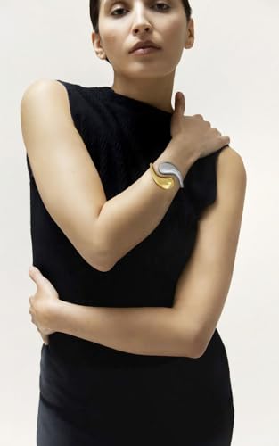 Chunky Gold Bangle Bracelets for Women Trendy Wide Hinged Open Cuff Bangle Bracelet Boho Thick Statement Gold Bracelets Am Cuff Wist Bracelets - color: Teardrop Bangle-Two tone
