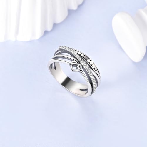 MULA S925 Sterling Silver Ring Multi-layered Interlaced Heart-shaped Band | Eternity Ring for Women with CZ Cubic Zirconia Wide Finger Rings Costume Jewelry