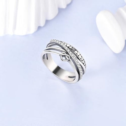 MULA S925 Sterling Silver Ring Multi-layered Interlaced Heart-shaped Band | Eternity Ring for Women with CZ Cubic Zirconia Wide Finger Rings Costume Jewelry